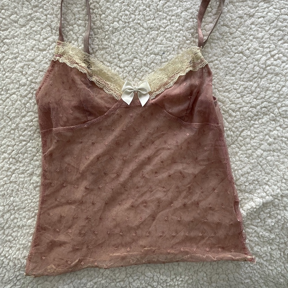 dotted mesh lace camisole top